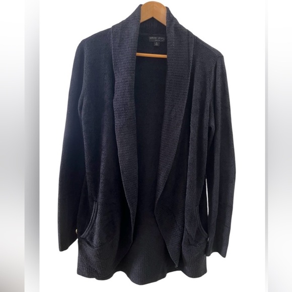 BAREFOOT DREAMS CozyChic Lite Open Front Circle Wrap Cardigan Black M Loungewear - Picture 2 of 7